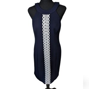 Eliza J navy eyelet circle retro style 60's mod style textured dress size 8 min